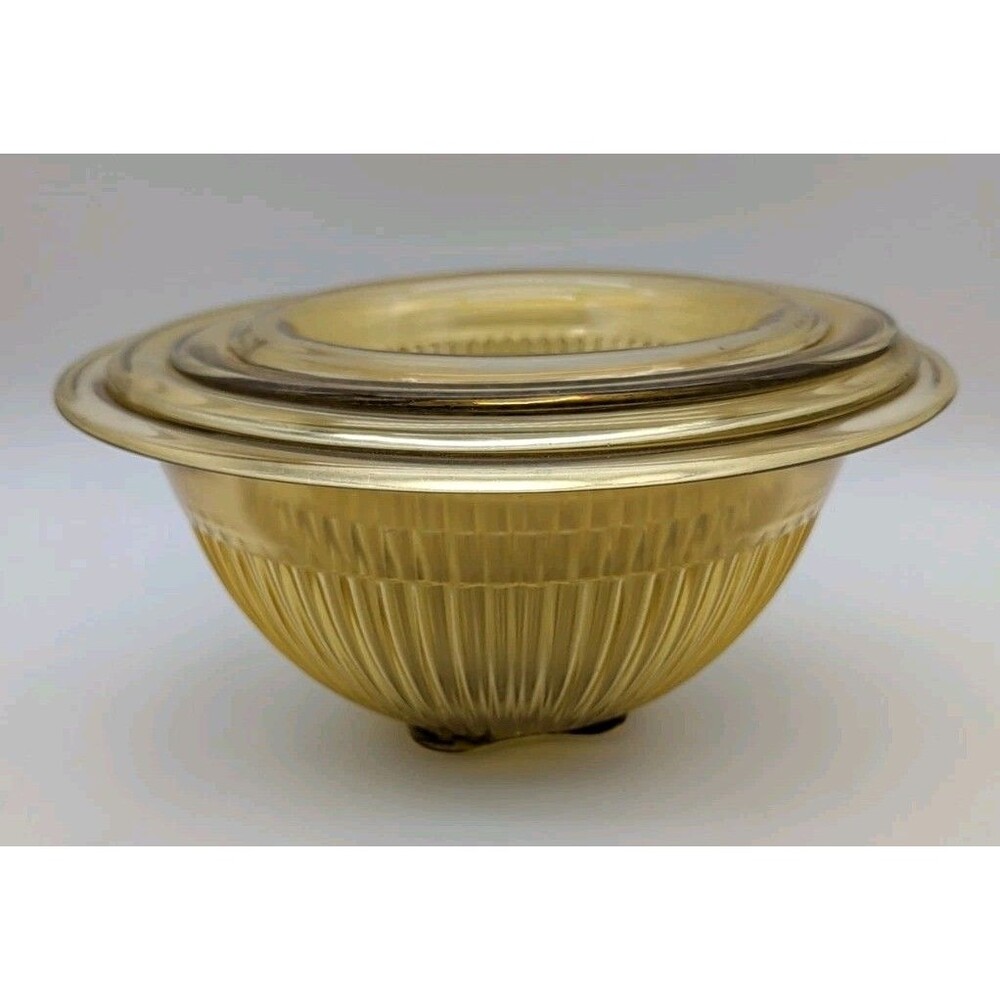 4 Vintage Federal Depression Glass Mixing Bowls Golden Glow Yellow Amber 1930's